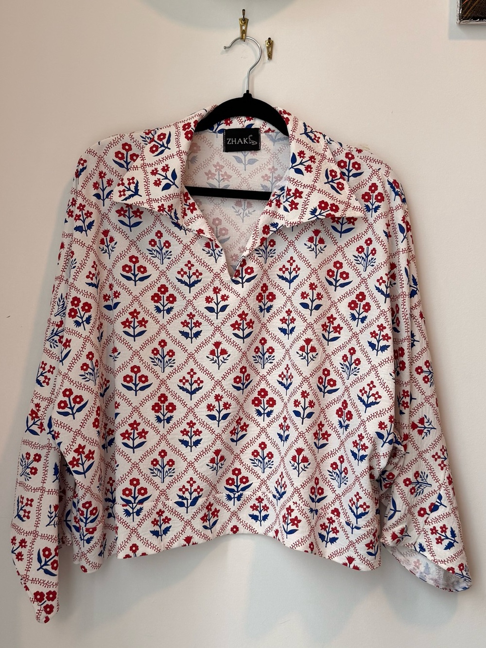 Red & Blue Floral Print Women's Top